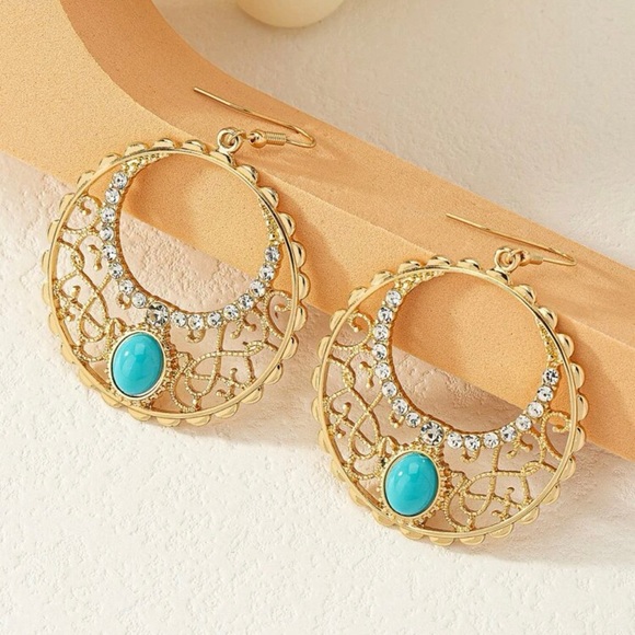 Rhinestone Round Drop Earrings - Picture 6 of 6